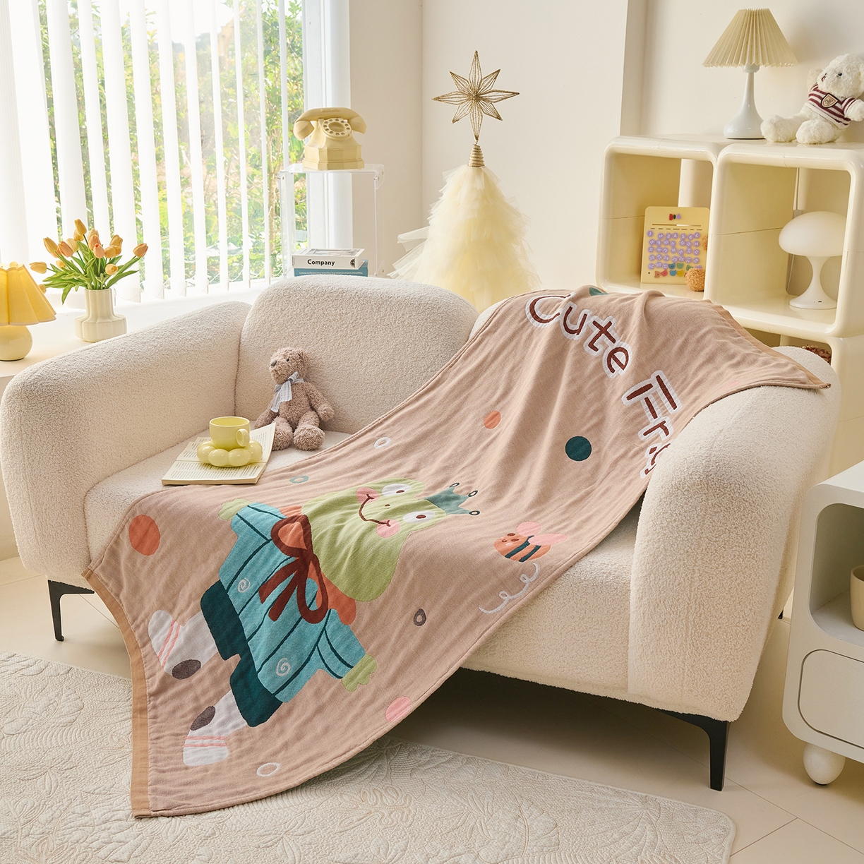 91家纺网 家纺一手货源 找家纺 棠薇家纺 2025新款全棉纱布浴巾纯棉浴巾时尚卡通色织提花四季加大浴巾擦身巾 青蛙王子 160*75cm