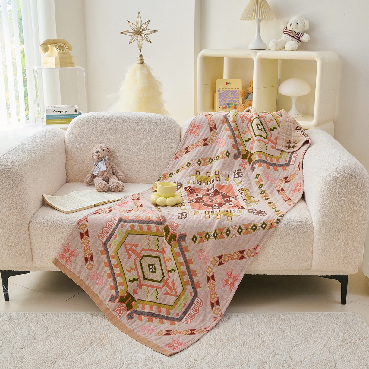 91家纺网 家纺一手货源 找家纺 棠薇家纺 2025新款全棉纱布浴巾纯棉浴巾时尚卡通色织提花四季加大浴巾擦身巾 和风 160*75cm