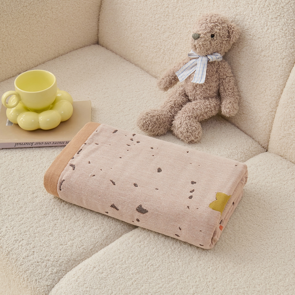 91家纺网 家纺一手货源 找家纺 棠薇家纺 2025新款全棉纱布浴巾纯棉浴巾时尚卡通色织提花四季加大浴巾擦身巾 淘气狗 160*75cm