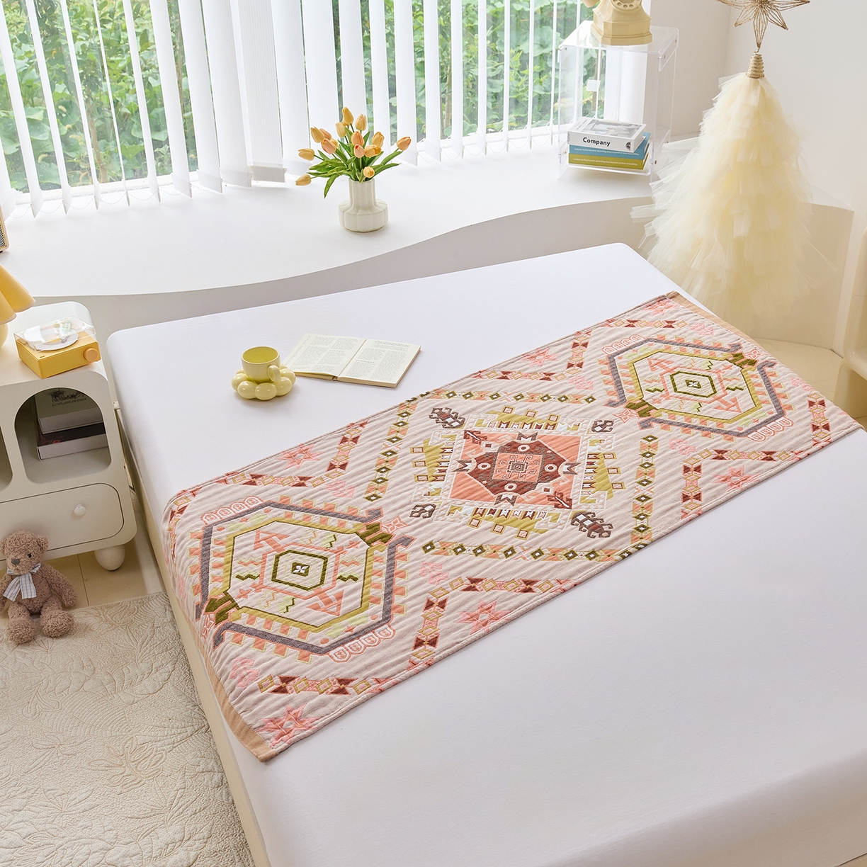 91家纺网 家纺一手货源 找家纺 棠薇家纺 2025新款全棉纱布浴巾纯棉浴巾时尚卡通色织提花四季加大浴巾擦身巾 和风 160*75cm