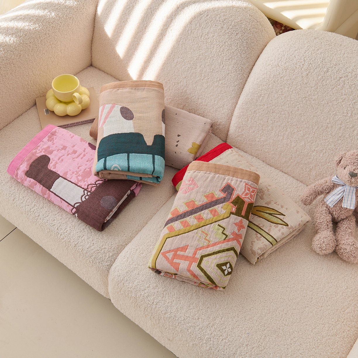 91家纺网 家纺一手货源 找家纺 棠薇家纺 2025新款全棉纱布浴巾纯棉浴巾时尚卡通色织提花四季加大浴巾擦身巾 淘气狗 160*75cm