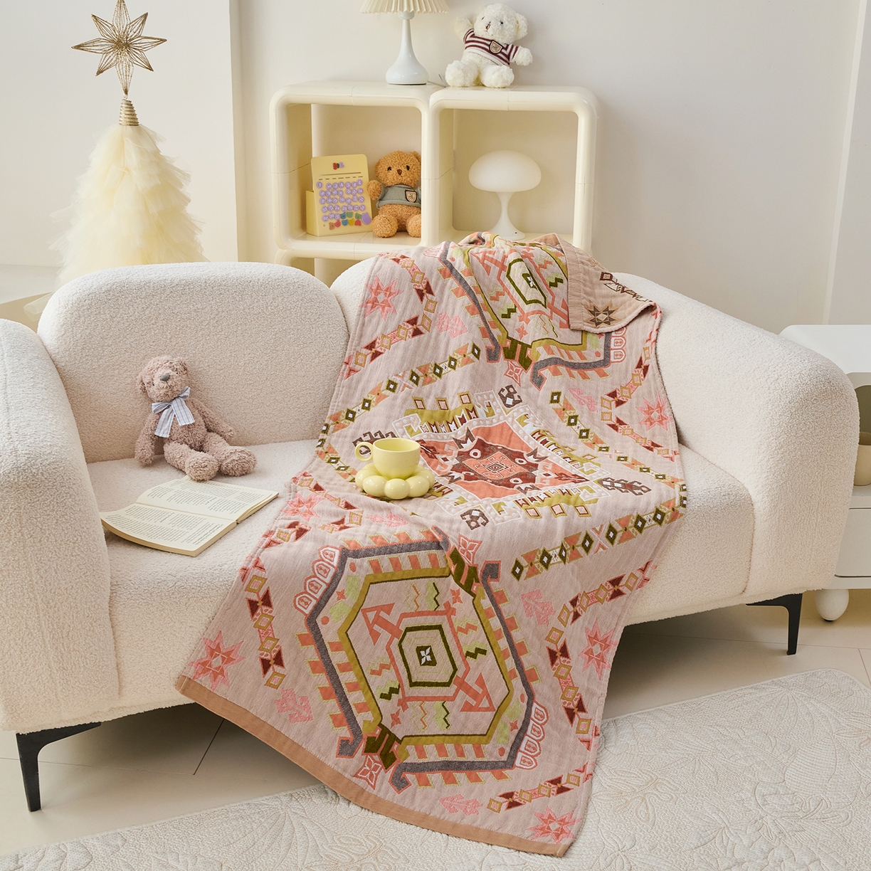 91家纺网 家纺一手货源 找家纺 棠薇家纺 2025新款全棉纱布浴巾纯棉浴巾时尚卡通色织提花四季加大浴巾擦身巾 和风 160*75cm