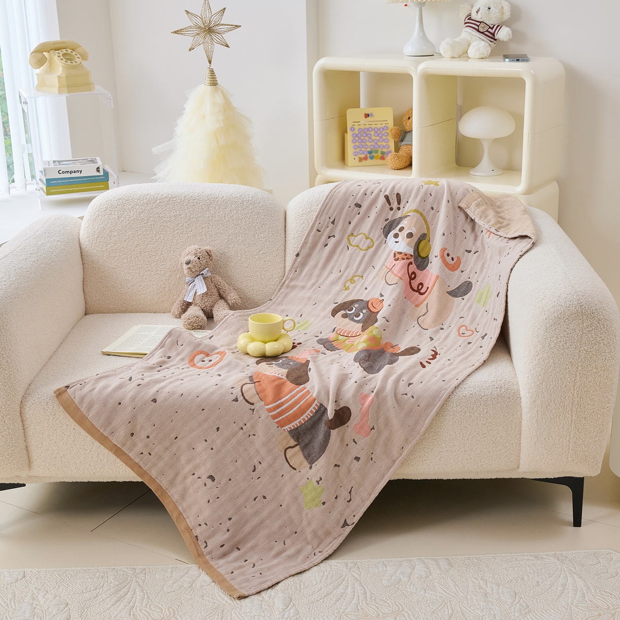 91家纺网 家纺一手货源 找家纺 棠薇家纺 2025新款全棉纱布浴巾纯棉浴巾时尚卡通色织提花四季加大浴巾擦身巾 淘气狗 160*75cm