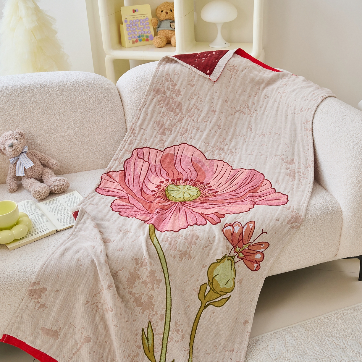 91家纺网 家纺一手货源 找家纺 棠薇家纺 2025新款全棉纱布浴巾纯棉浴巾时尚卡通色织提花四季加大浴巾擦身巾 浪漫花语 160*75cm