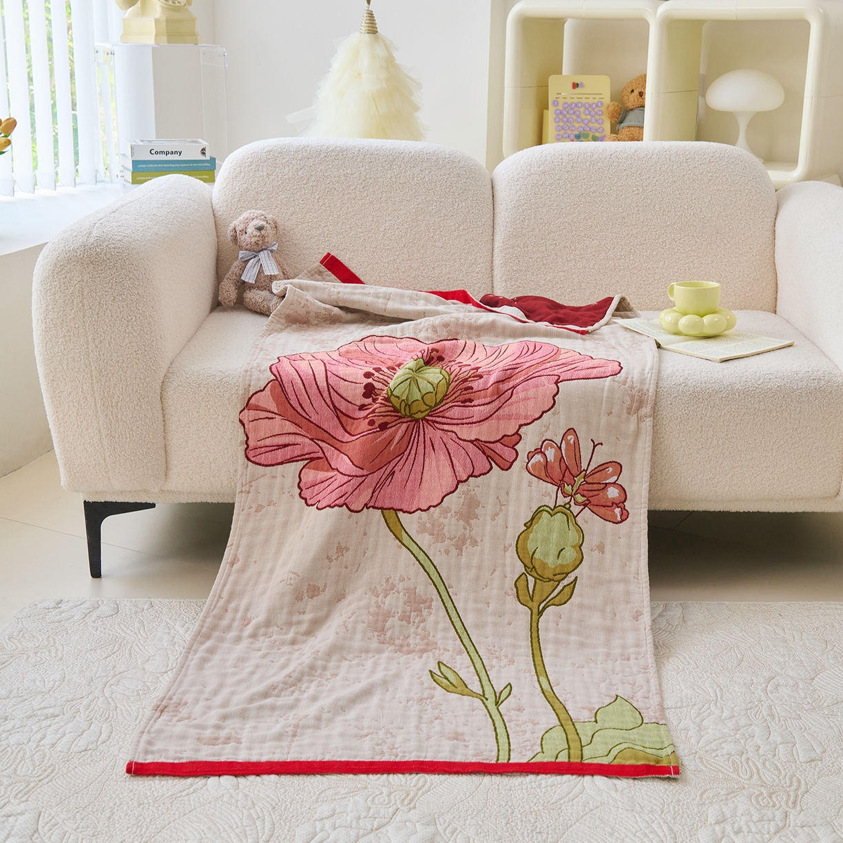 91家纺网 家纺一手货源 找家纺 棠薇家纺 2025新款全棉纱布浴巾纯棉浴巾时尚卡通色织提花四季加大浴巾擦身巾 浪漫花语 160*75cm