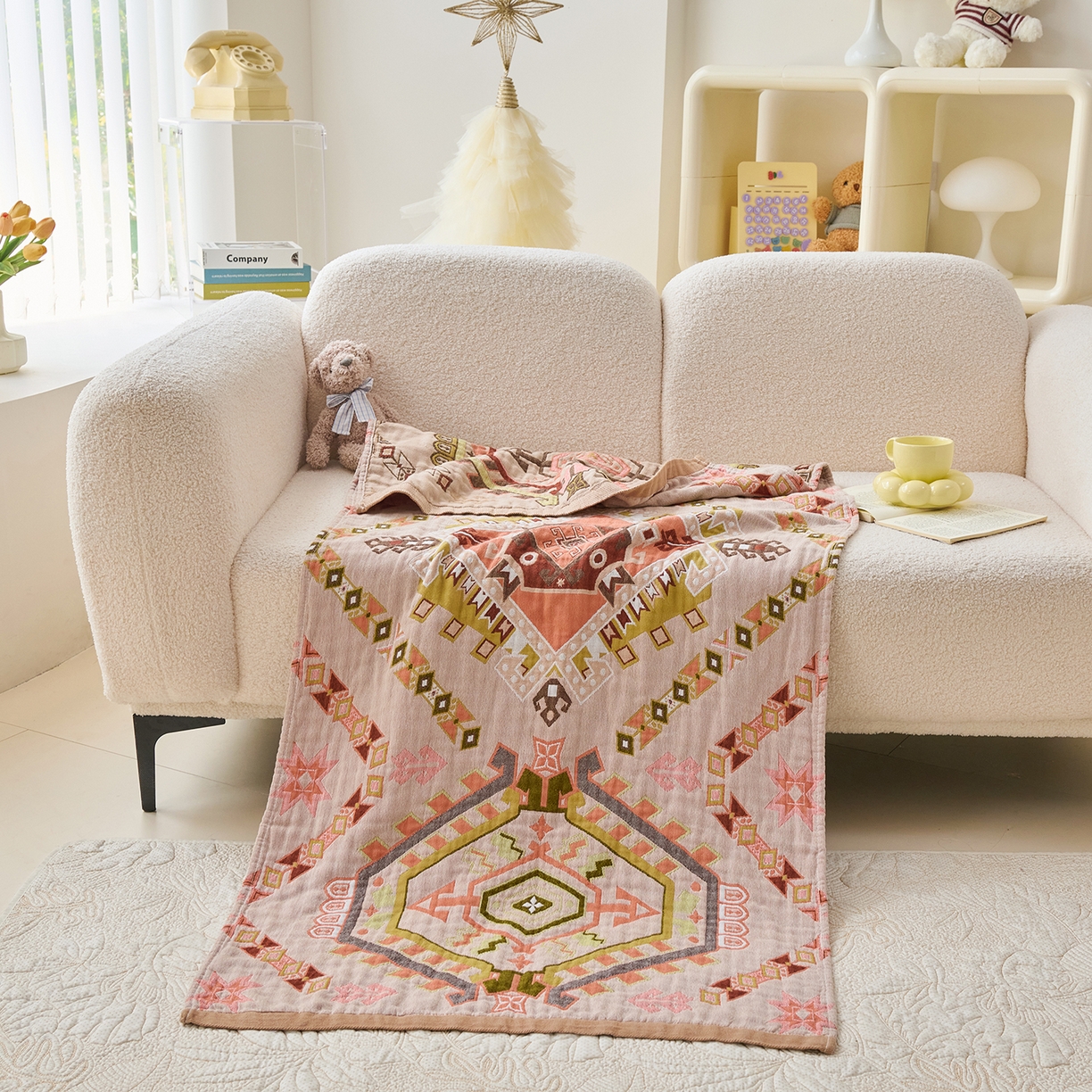 91家纺网 家纺一手货源 找家纺 棠薇家纺 2025新款全棉纱布浴巾纯棉浴巾时尚卡通色织提花四季加大浴巾擦身巾 和风 160*75cm