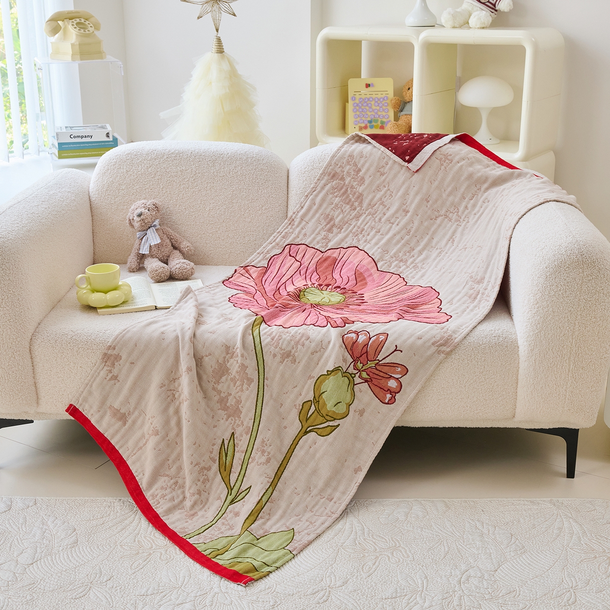 91家纺网 家纺一手货源 找家纺 棠薇家纺 2025新款全棉纱布浴巾纯棉浴巾时尚卡通色织提花四季加大浴巾擦身巾 浪漫花语 160*75cm