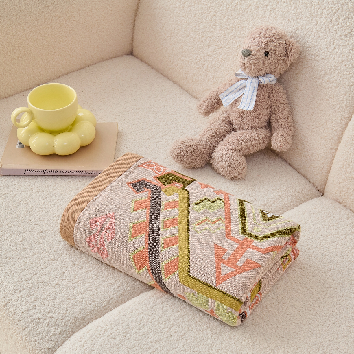 91家纺网 家纺一手货源 找家纺 棠薇家纺 2025新款全棉纱布浴巾纯棉浴巾时尚卡通色织提花四季加大浴巾擦身巾 和风 160*75cm