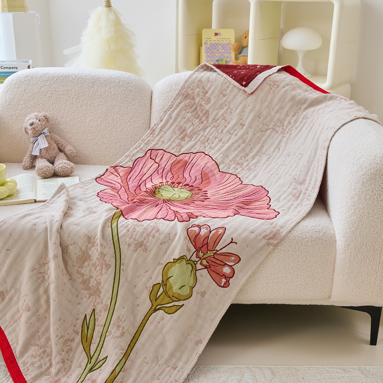 91家纺网 家纺一手货源 找家纺 棠薇家纺 2025新款全棉纱布浴巾纯棉浴巾时尚卡通色织提花四季加大浴巾擦身巾 浪漫花语 160*75cm