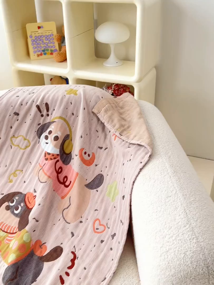 91家纺网 家纺一手货源 找家纺 棠薇家纺 2025新款全棉纱布浴巾纯棉浴巾时尚卡通色织提花四季加大浴巾擦身巾 淘气狗 160*75cm