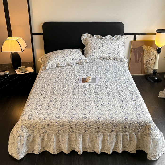 91家纺网 家纺一手货源 找家纺 （总）阿曼达 2025新款单品法式蕾丝夹棉印花花边款床盖三件套