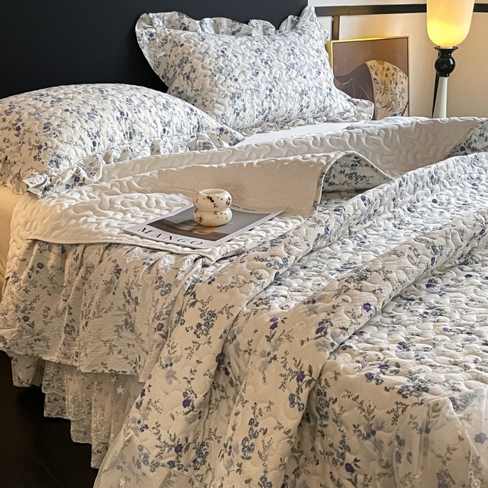 91家纺网 家纺一手货源 找家纺 （总）阿曼达 2025新款单品法式蕾丝夹棉印花花边款床盖三件套