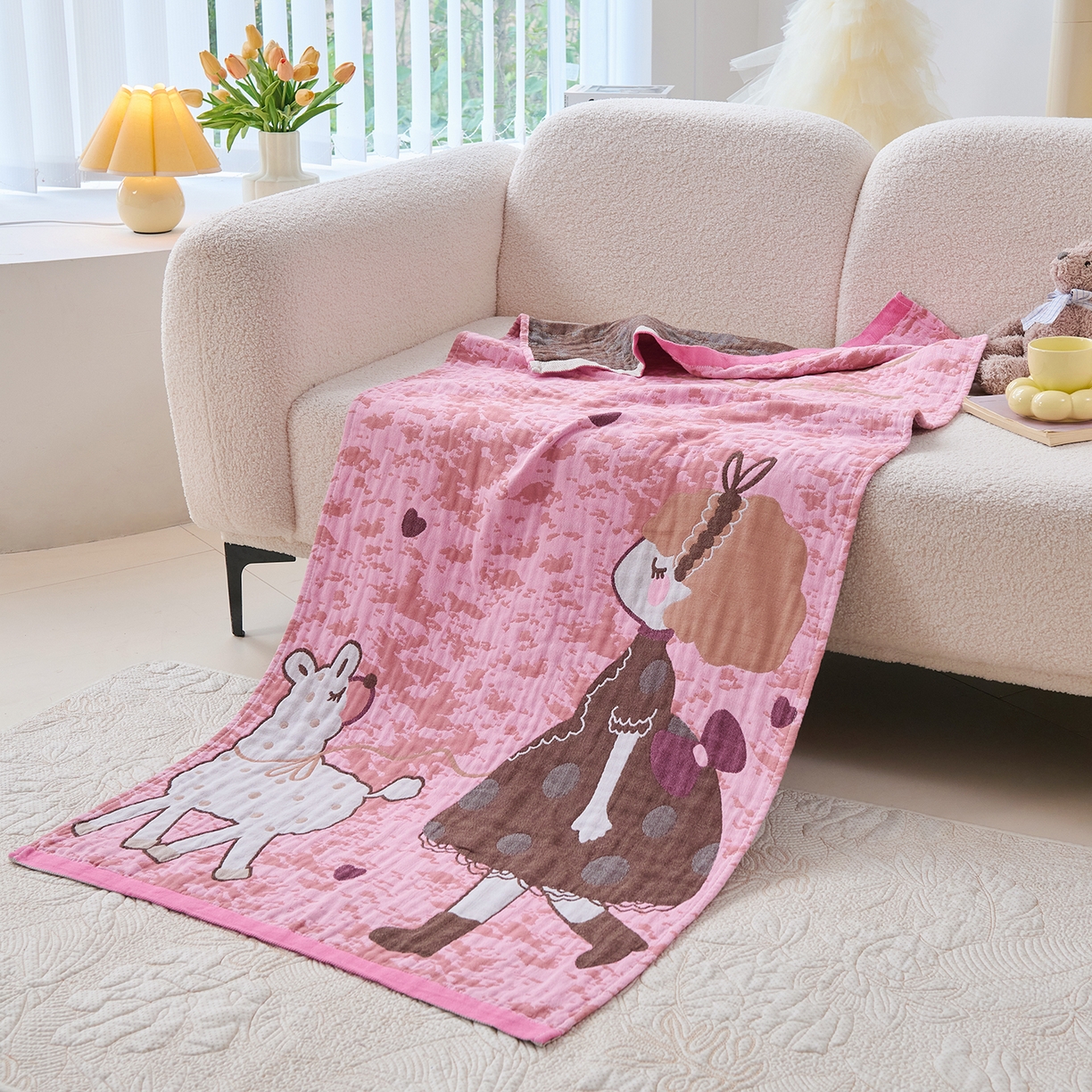 91家纺网 家纺一手货源 找家纺 （总）棠薇家纺 2025新款全棉纱布浴巾纯棉浴巾时尚卡通色织提花四季加大浴巾擦身巾