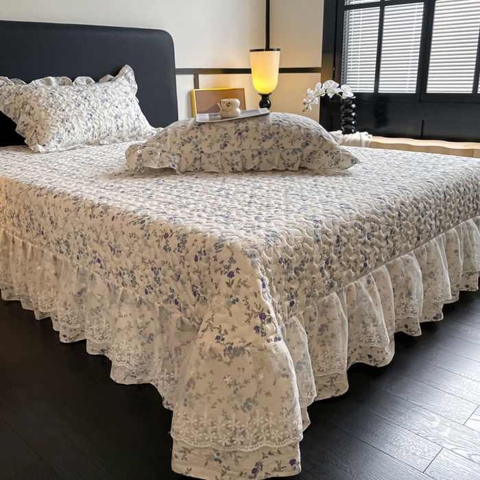 （总）阿曼达 2025新款单品法式蕾丝夹棉印花花边款床盖三件套