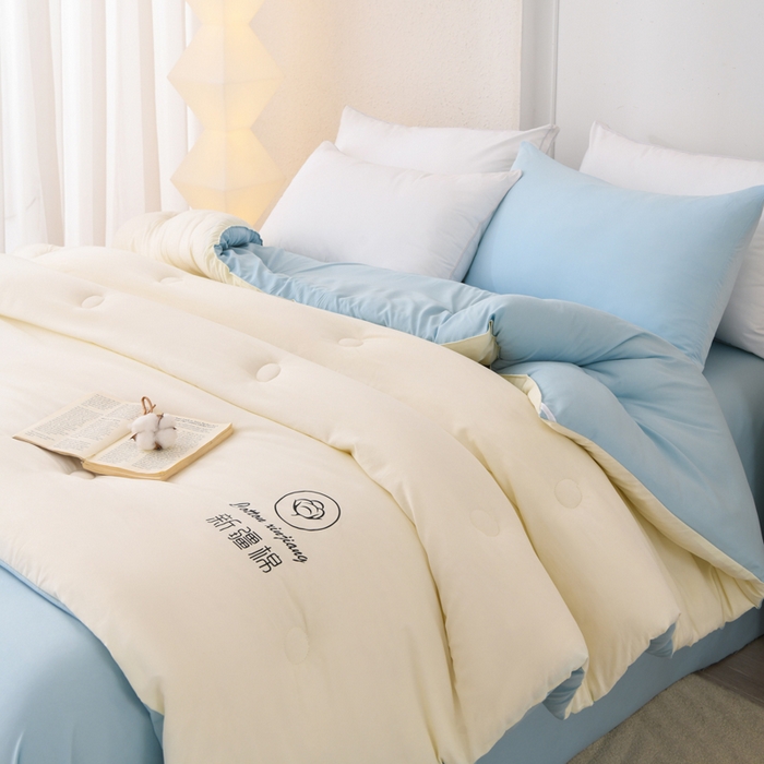 91家纺网 家纺一手货源 找家纺 瑶瑶家居 2025新款水冼棉新疆棉花被被子被芯 棉花-白+蓝