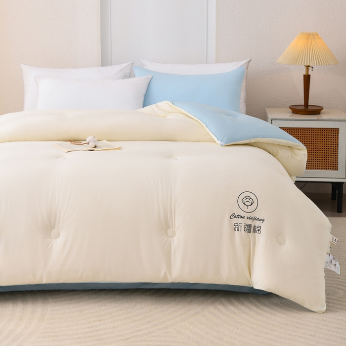 91家纺网 家纺一手货源 找家纺 瑶瑶家居 2025新款水冼棉新疆棉花被被子被芯 棉花-白+蓝