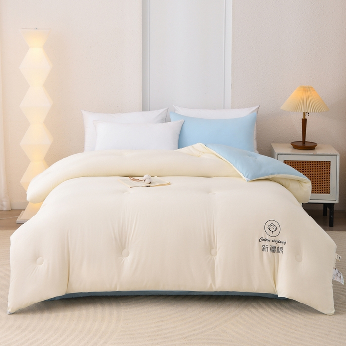 91家纺网 家纺一手货源 找家纺 瑶瑶家居 2025新款水冼棉新疆棉花被被子被芯 棉花-白+蓝