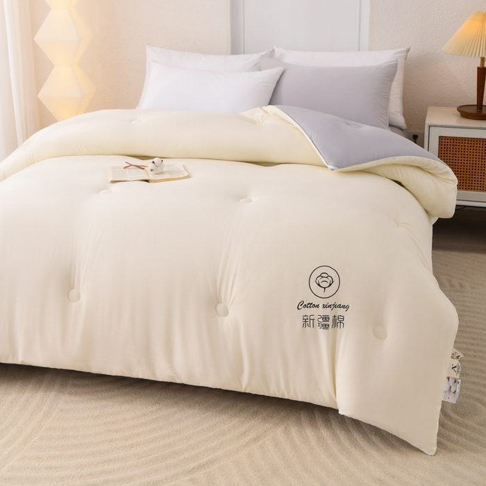 91家纺网 家纺一手货源 找家纺 瑶瑶家居 2025新款水冼棉新疆棉花被被子被芯 棉花-白+灰