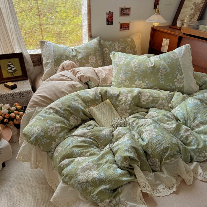 91家纺网 家纺一手货源 找家纺 （总）阿曼达 2025新款法式复古印花花边款四件套