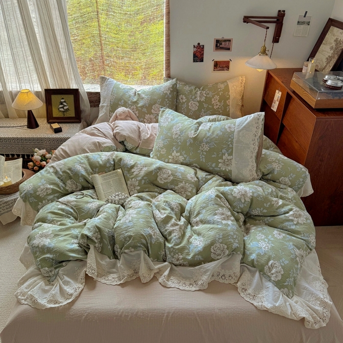 91家纺网 家纺一手货源 找家纺 （总）阿曼达 2025新款法式复古印花花边款四件套