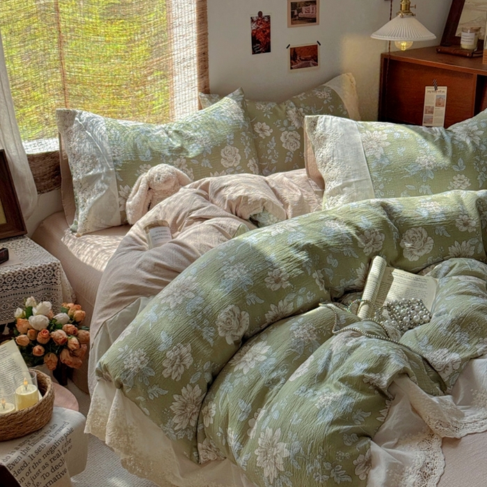 91家纺网 家纺一手货源 找家纺 （总）阿曼达 2025新款法式复古印花花边款四件套