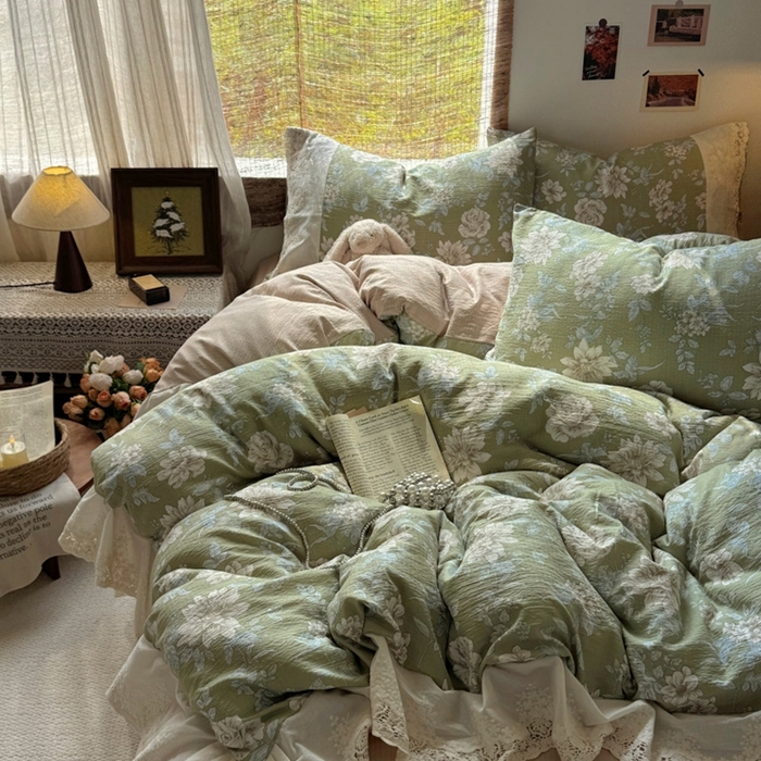 91家纺网 家纺一手货源 找家纺 （总）阿曼达 2025新款法式复古印花花边款四件套