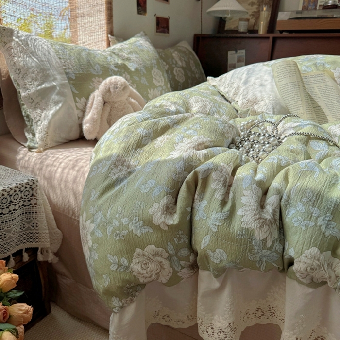 91家纺网 家纺一手货源 找家纺 （总）阿曼达 2025新款法式复古印花花边款四件套