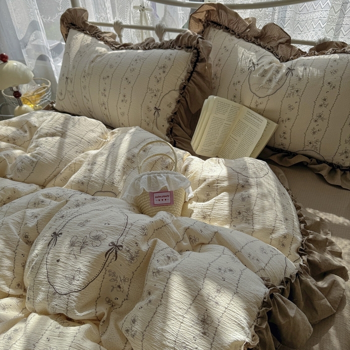 91家纺网 家纺一手货源 找家纺 （总）阿曼达 2025新款复古法式美学田园风印花花边款四件套