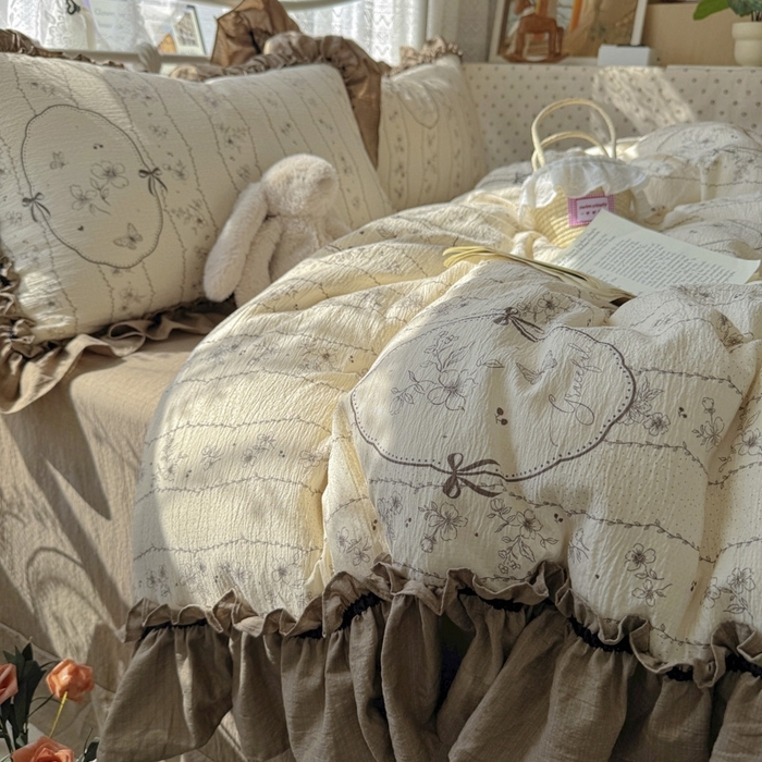 91家纺网 家纺一手货源 找家纺 （总）阿曼达 2025新款复古法式美学田园风印花花边款四件套