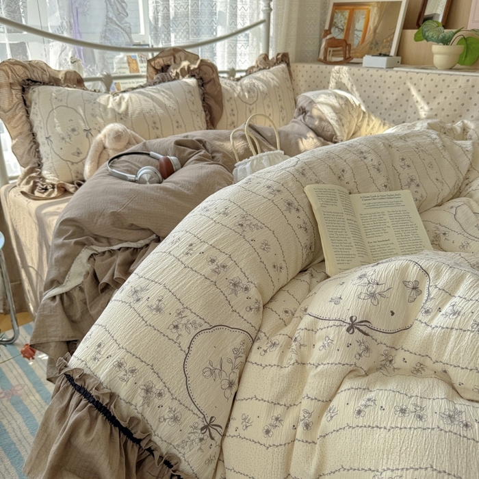 91家纺网 家纺一手货源 找家纺 （总）阿曼达 2025新款复古法式美学田园风印花花边款四件套