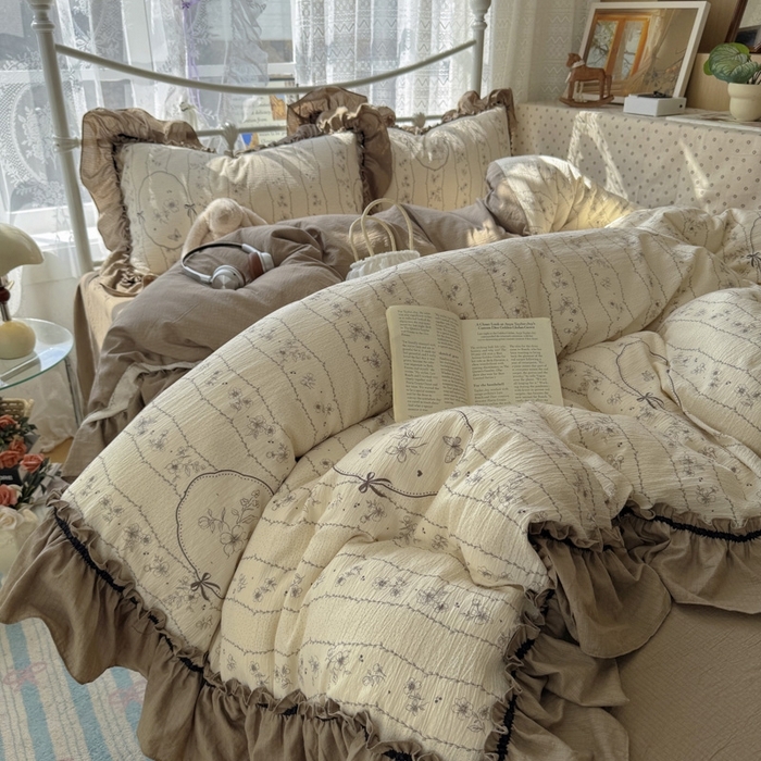 91家纺网 家纺一手货源 找家纺 （总）阿曼达 2025新款复古法式美学田园风印花花边款四件套