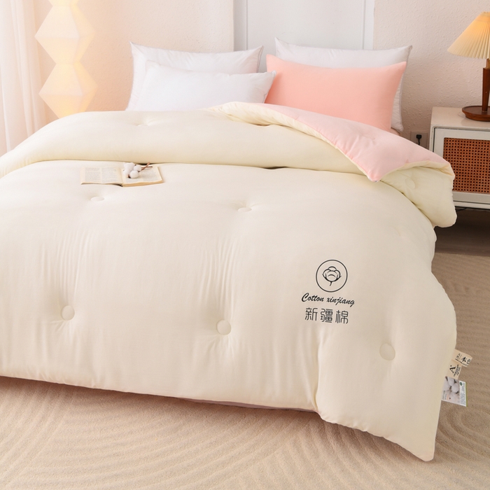 91家纺网 家纺一手货源 找家纺 寝美资家居 2025新款水冼棉新疆棉花被被子被芯 棉花-白+粉