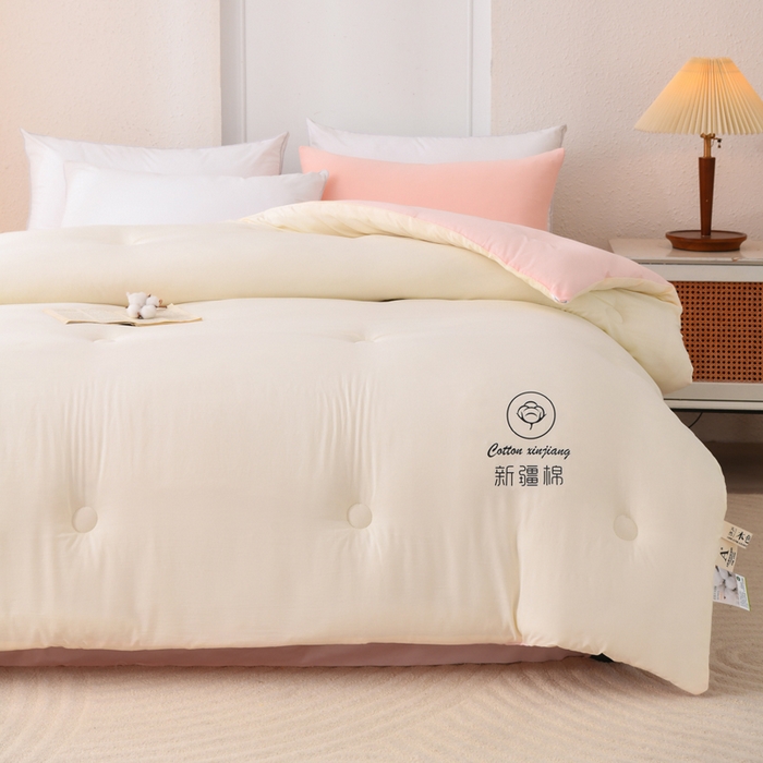 91家纺网 家纺一手货源 找家纺 寝美资家居 2025新款水冼棉新疆棉花被被子被芯 棉花-白+粉