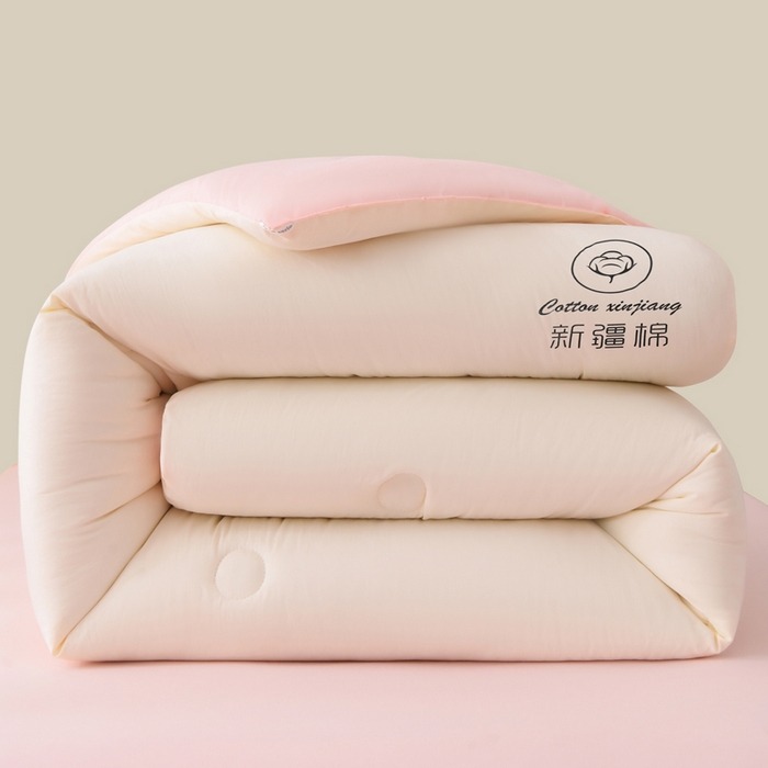 91家纺网 家纺一手货源 找家纺 寝美资家居 2025新款水冼棉新疆棉花被被子被芯 棉花-白+粉