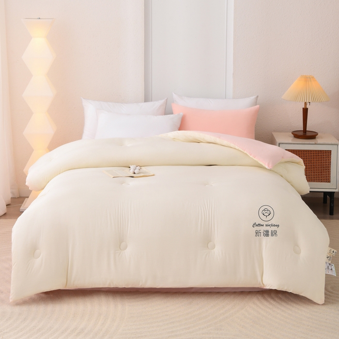 91家纺网 家纺一手货源 找家纺 寝美资家居 2025新款水冼棉新疆棉花被被子被芯 棉花-白+粉