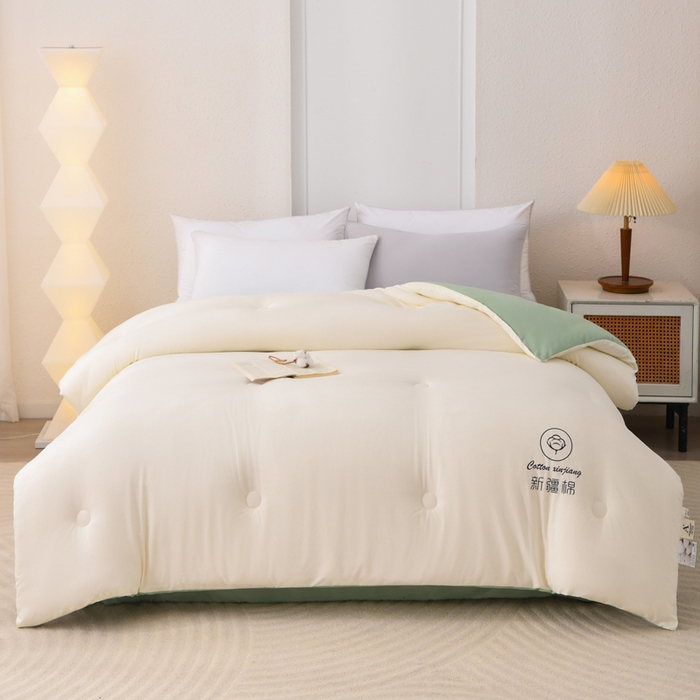 91家纺网 家纺一手货源 找家纺 寝美资家居 2025新款水冼棉新疆棉花被被子被芯 棉花-白+绿