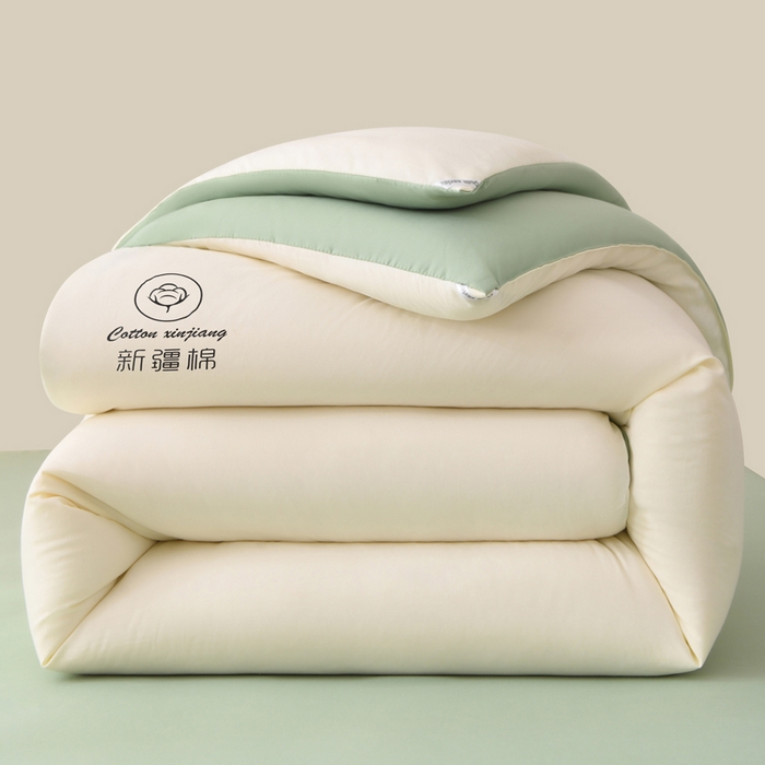 91家纺网 家纺一手货源 找家纺 寝美资家居 2025新款水冼棉新疆棉花被被子被芯 棉花-白+绿