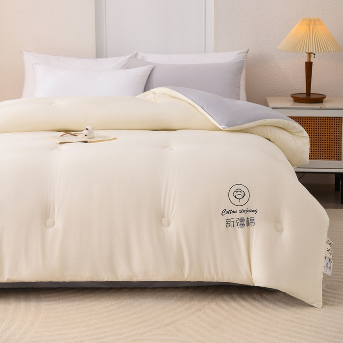 91家纺网 家纺一手货源 找家纺 寝美资家居 2025新款水冼棉新疆棉花被被子被芯 棉花-白+灰