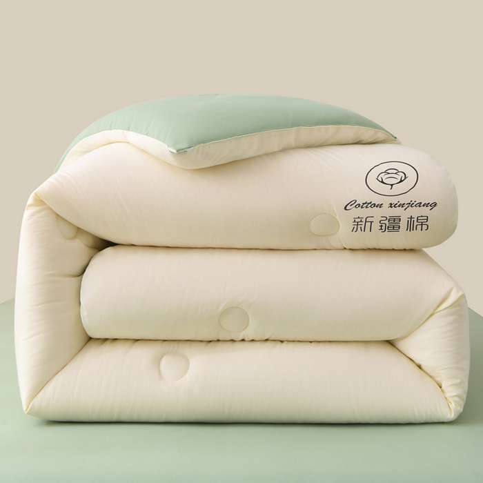91家纺网 家纺一手货源 找家纺 寝美资家居 2025新款水冼棉新疆棉花被被子被芯 棉花-白+绿