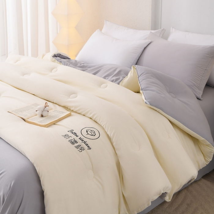 91家纺网 家纺一手货源 找家纺 寝美资家居 2025新款水冼棉新疆棉花被被子被芯 棉花-白+灰