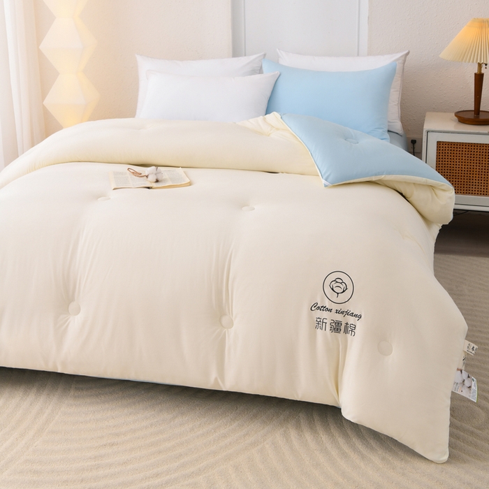 91家纺网 家纺一手货源 找家纺 寝美资家居 2025新款水冼棉新疆棉花被被子被芯 棉花-白+蓝