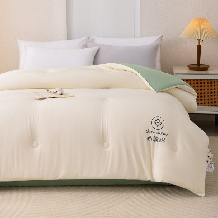 91家纺网 家纺一手货源 找家纺 寝美资家居 2025新款水冼棉新疆棉花被被子被芯 棉花-白+绿