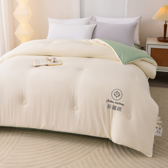 91家纺网 家纺一手货源 找家纺 寝美资家居 2025新款水冼棉新疆棉花被被子被芯 棉花-白+绿