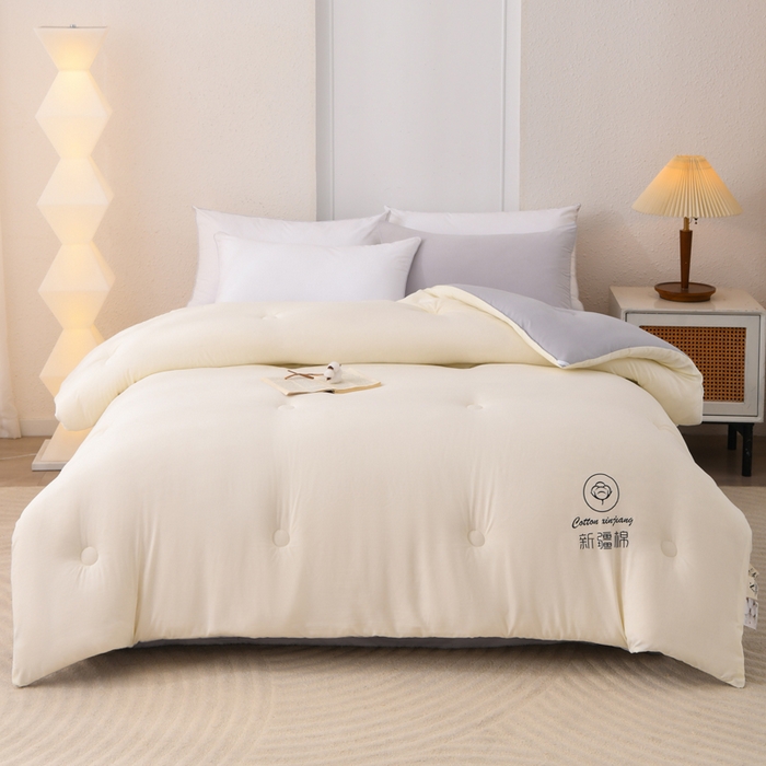 91家纺网 家纺一手货源 找家纺 寝美资家居 2025新款水冼棉新疆棉花被被子被芯 棉花-白+灰
