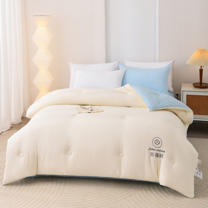 91家纺网 家纺一手货源 找家纺 寝美资家居 2025新款水冼棉新疆棉花被被子被芯 棉花-白+蓝