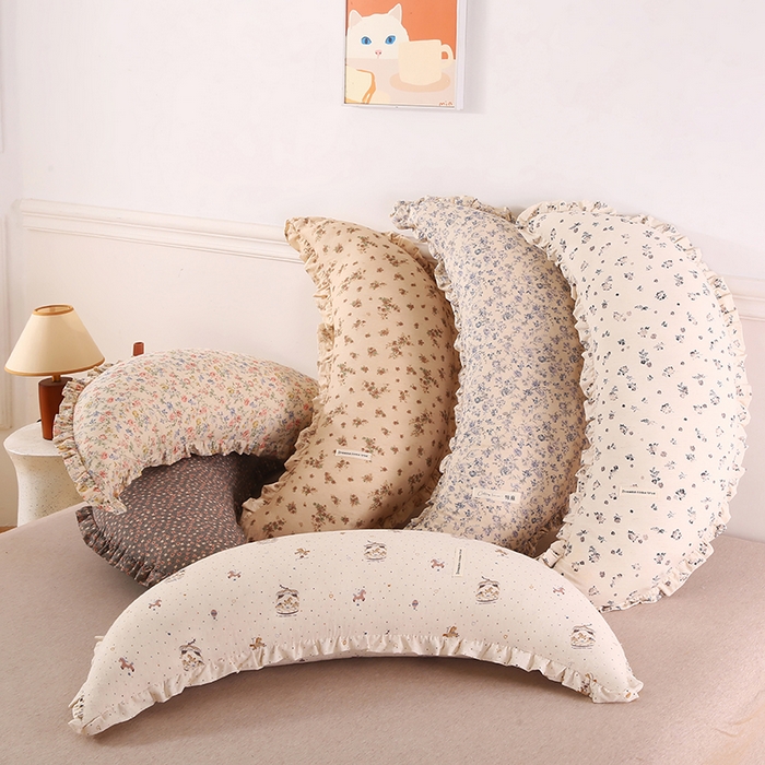 91家纺网 家纺一手货源 找家纺 （总）金牛枕芯 2025新款全棉棉麻花边月亮抱枕枕头枕芯