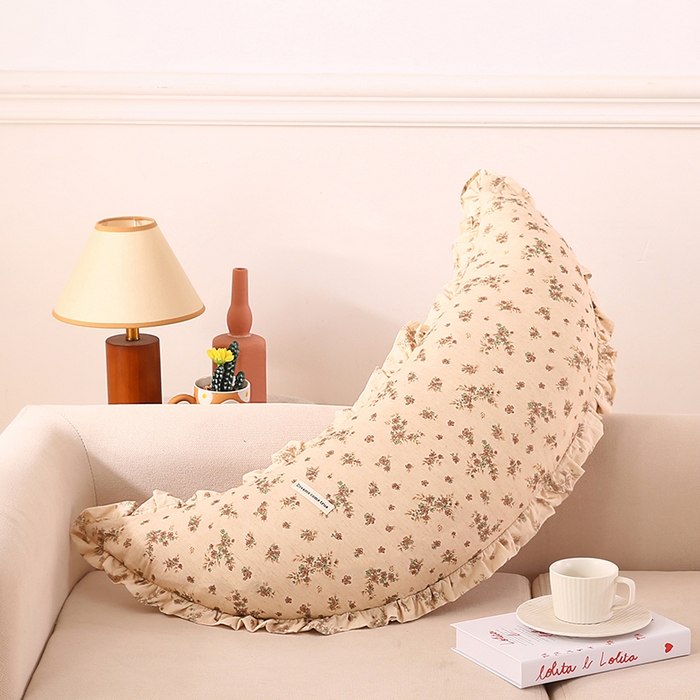 金牛枕芯 2025新款全棉棉麻花边月亮抱枕枕头枕芯 赫本