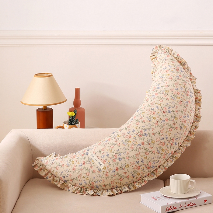 金牛枕芯 2025新款全棉棉麻花边月亮抱枕枕头枕芯 花簇