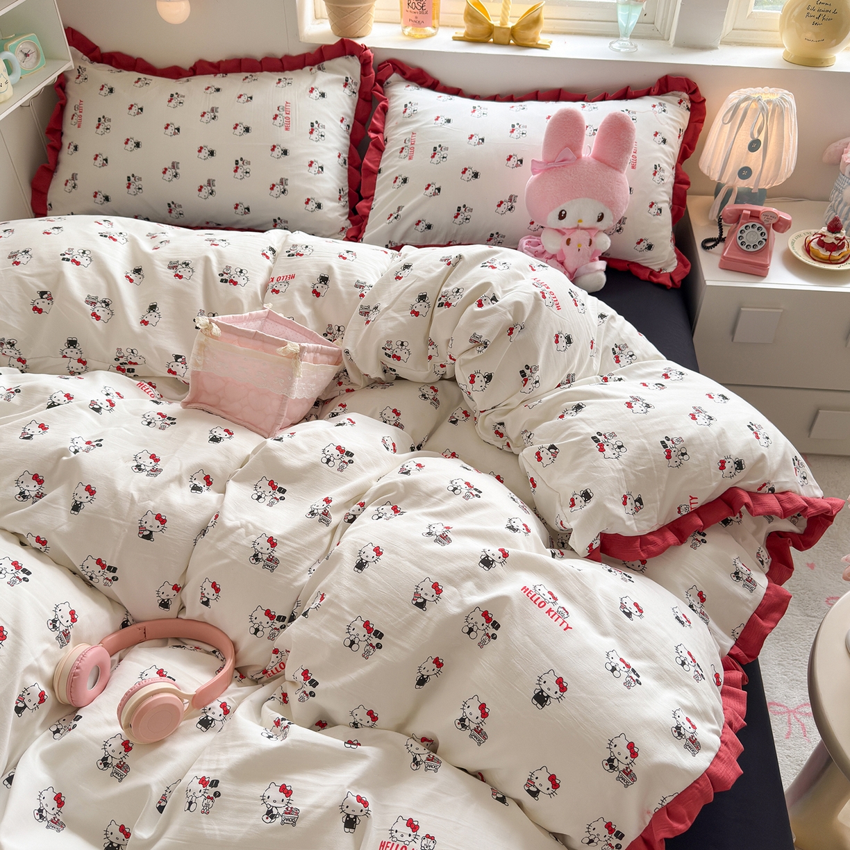 91家纺网 家纺一手货源 找家纺 星禾优选 2025新款三丽鸥加厚水洗双层纱花边款四件套 ky贩卖机