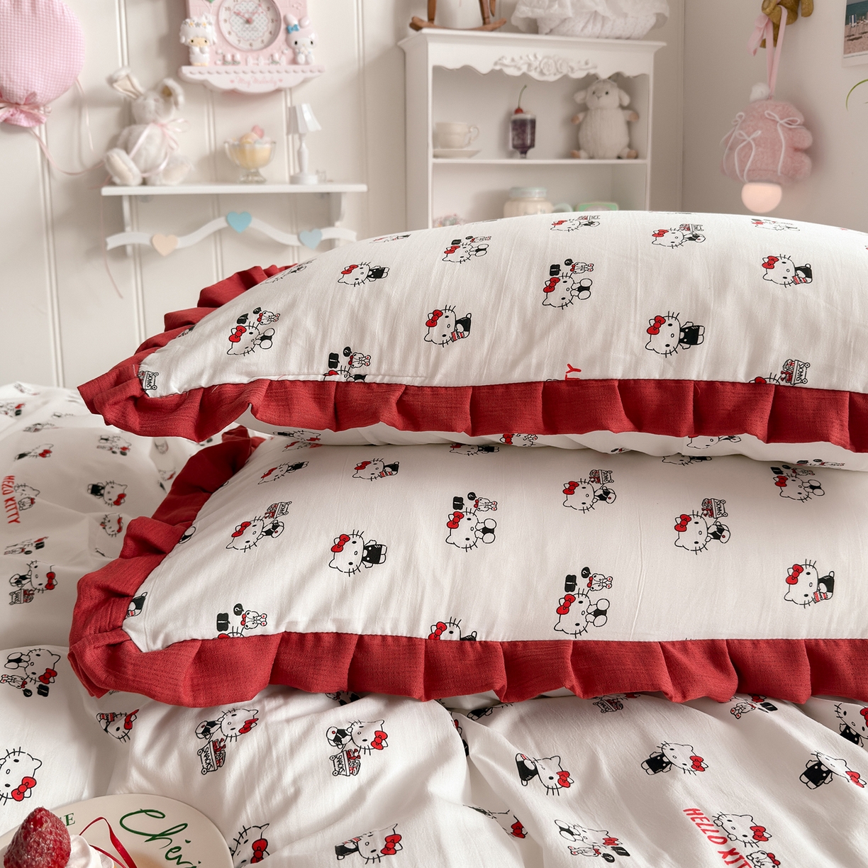 91家纺网 家纺一手货源 找家纺 星禾优选 2025新款三丽鸥加厚水洗双层纱花边款四件套 ky贩卖机